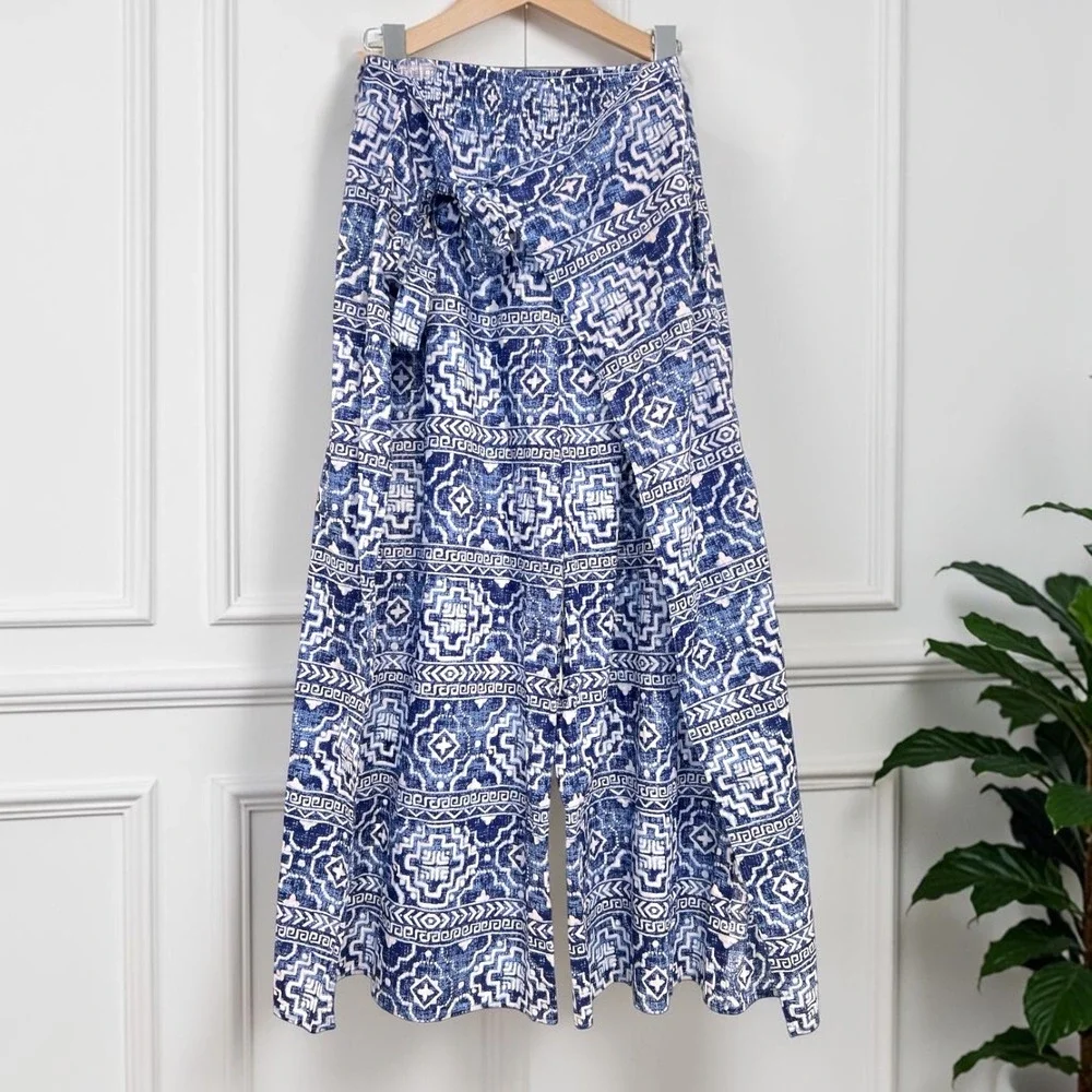 J. McLaughlin Sarong Overlay Palazzo Pants XL‎ Flowy Coastal Resort Boho Luxe